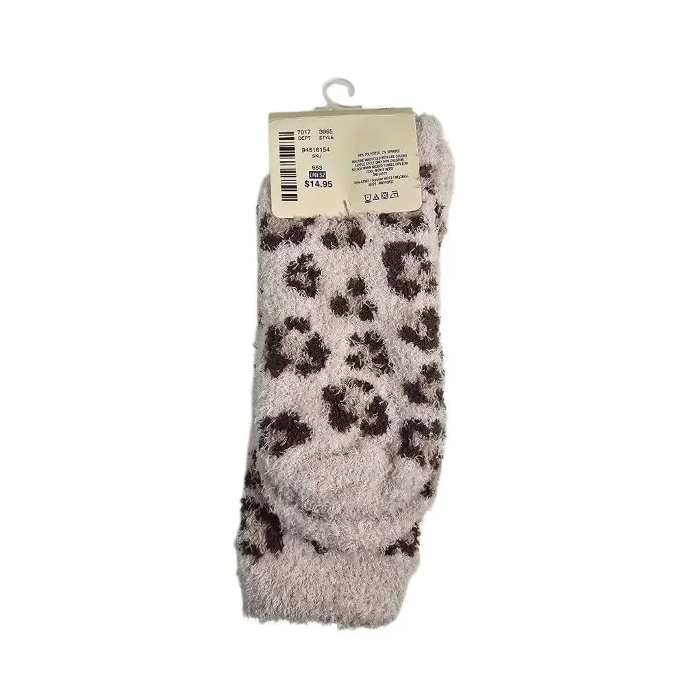 Aeropostale Cream Fuzzy Paw‑Print Socks